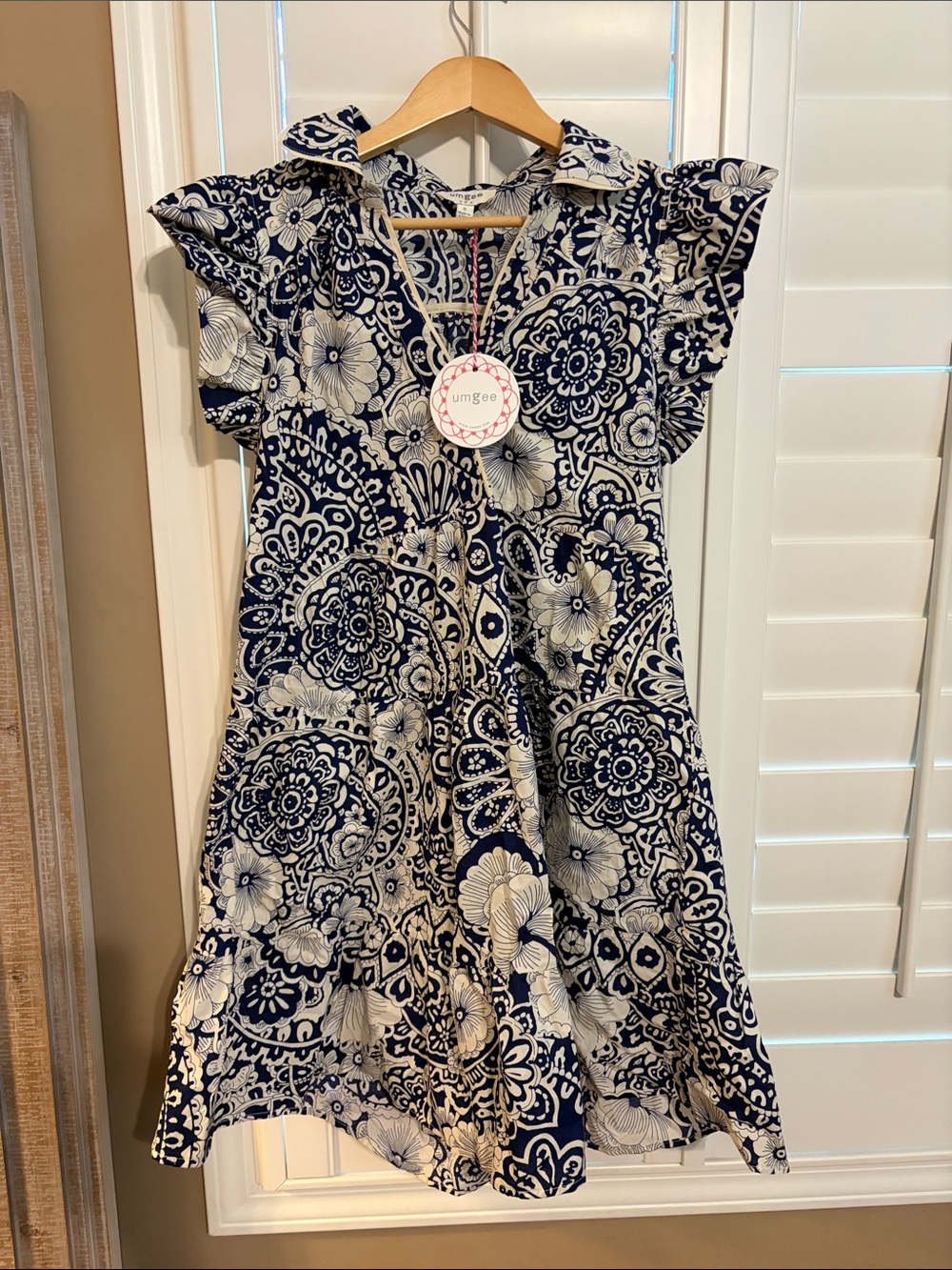Umgee Navy & White Floral Collared Women’s Dress- NWT